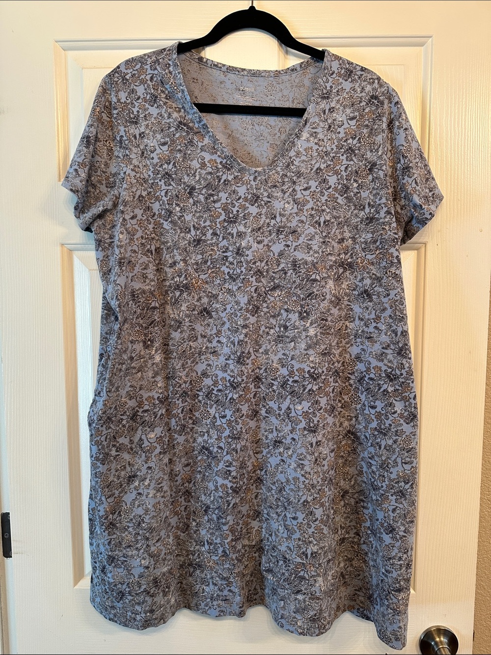 J. Jill Gray Floral V-Neck Midi Dress